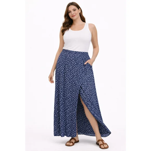 Vintage American Eagle Faux Wrap Maxi Skirt Large Floral Pockets - Picture 8 of 8